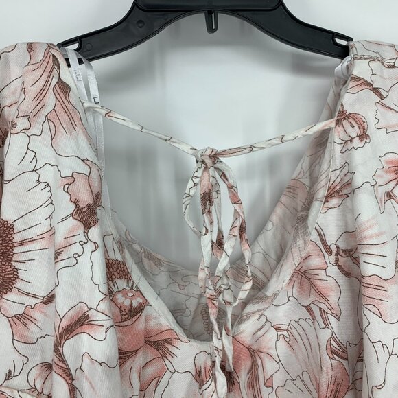 Lulus Bodysuit White Floral Print Ruffle Short Sleeve Tie Back - Picture 12 of 15